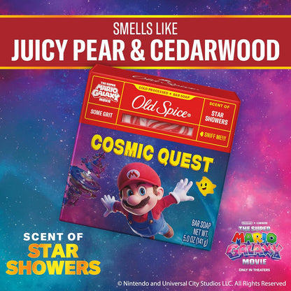 Old Spice Bar Soap for Men, x The Super Mario Galaxy Movie, Cold Pressed with Grit, Made with Natural Oils & Plant Based Cleanser, Star Showers with Juicy Pear & Cedarwood Scent, 5.0 oz