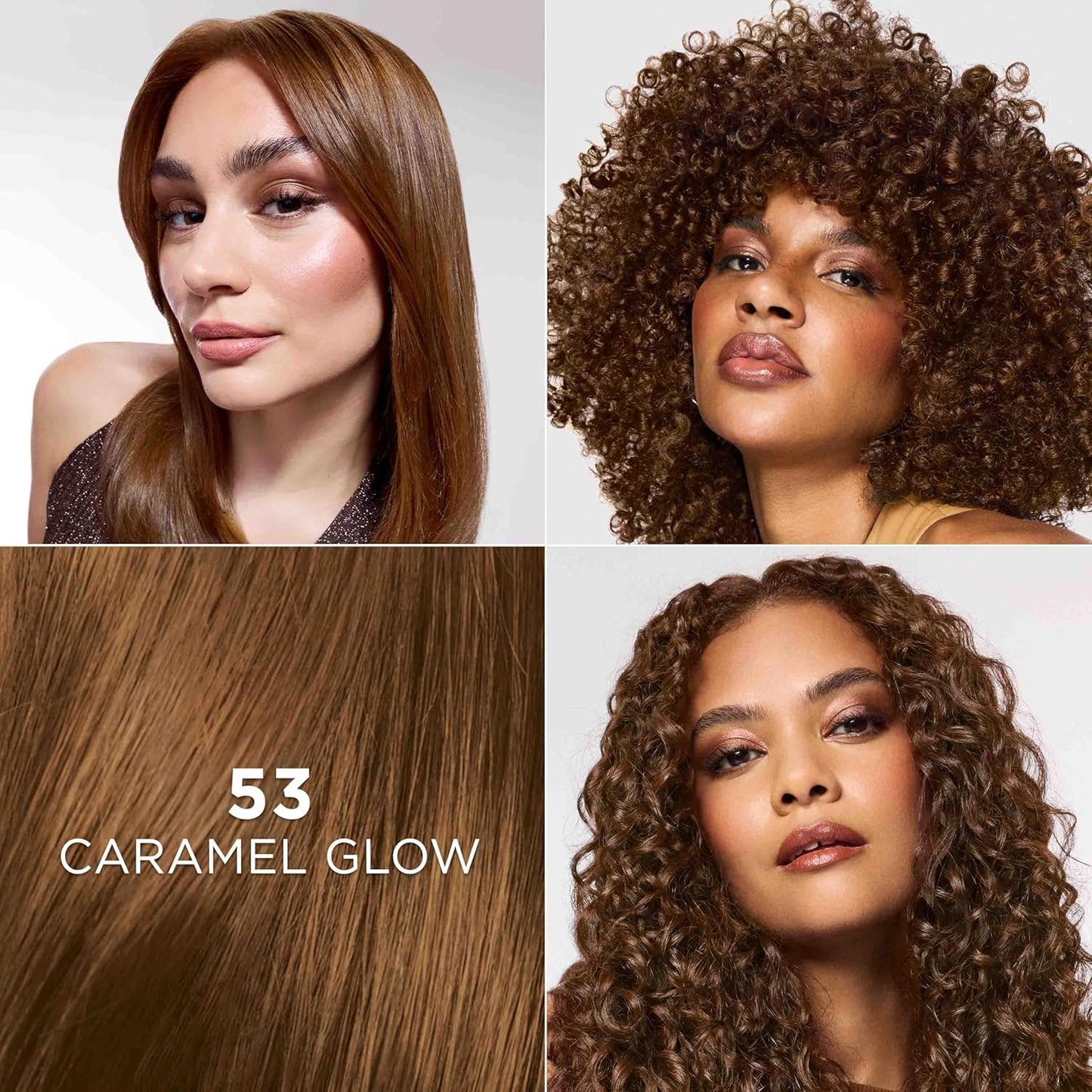 L'Oreal Paris Feria Multi-Faceted Shimmering Permanent Hair Color, High Intensity Hair Dye for 3X Highlights, 53 Caramel Glow, 1 Kit (Pack of 2)