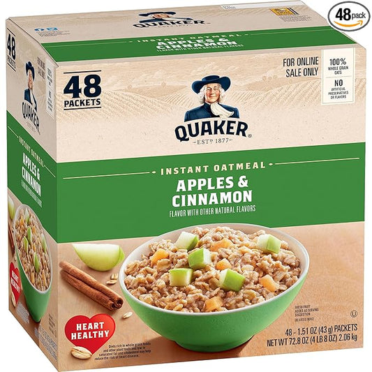 Quaker Instant Oatmeal, Apples and Cinnamon, Individual Packets (48 Count of 1.51 oz Packets), 72.48 oz
