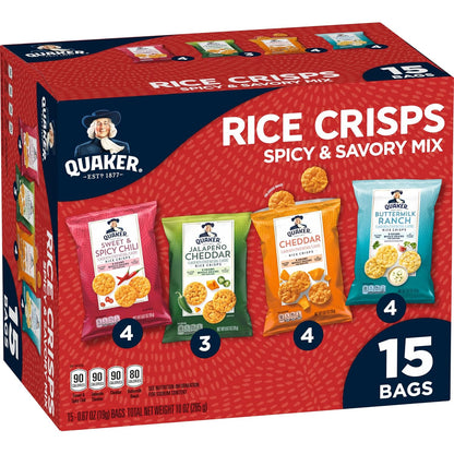 Quaker Rice Crisps, 4 Flavor Spicy and Savory Variety Mix, 15 count