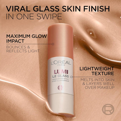 L'Oreal Paris True Match Lumi Le Glass Highlighter Stick, Reflective, Translucent, Glassy Highlighter for Face and Body, 620 Pink Ballet, 0.17 Oz
