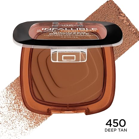 L'Oreal Paris Infallible Up to 24H Fresh Wear Soft Matte Longwear Bronzer. Waterproof, heatproof, Transfer, humidity and sweatproof, Deep Tan, 0.31 oz