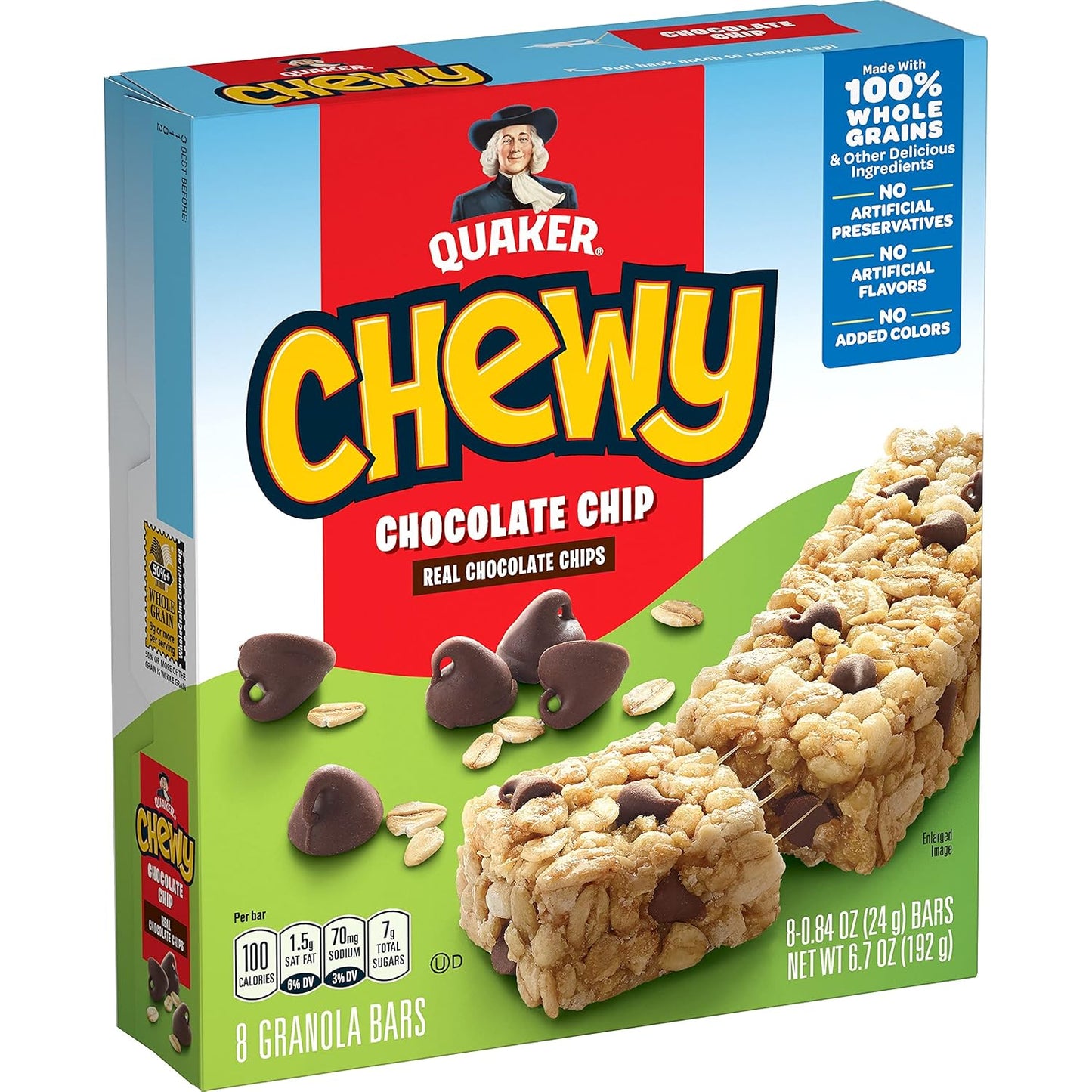 Quaker, Oatmeal, 42 Oz CanisterQuaker Chewy Granola Bar Chocolate Chip Granola Bars, 0.84 Oz, 8 Ct