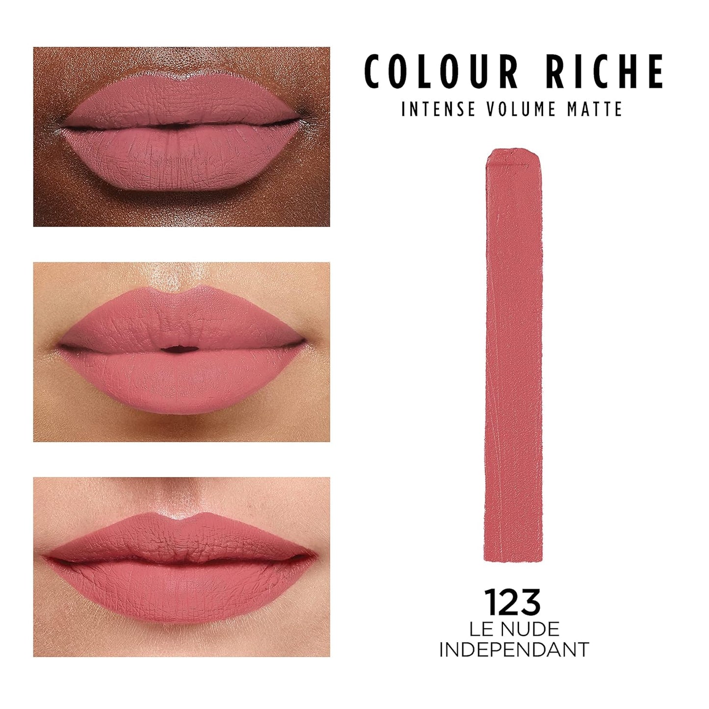 L'Oreal Paris Colour Riche Intense Volume Matte Lipstick, Lip Color Infused with Hyaluronic Acid for up to 16hr All Day Comfort, Le Nude Independant, 0.06 Oz