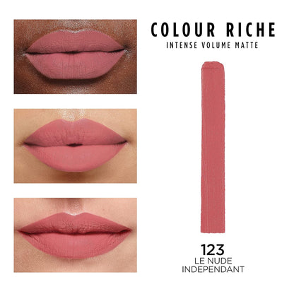 L'Oreal Paris Colour Riche Intense Volume Matte Lipstick, Lip Color Infused with Hyaluronic Acid for up to 16hr All Day Comfort, Le Nude Independant, 0.06 Oz
