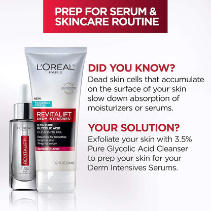 L'Oreal Paris Revitalift 3.5% Pure Glycolic Acid Brightening Cleansing Gel wth Salicylic Acid 6.7 fl oz,(Pack of 2)