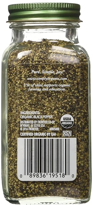 Simply Organic Black Pepper, Coarse Grind, Certified Organic, Vegan | 2.47 oz | Piper nigrum L. (Pack of 2)