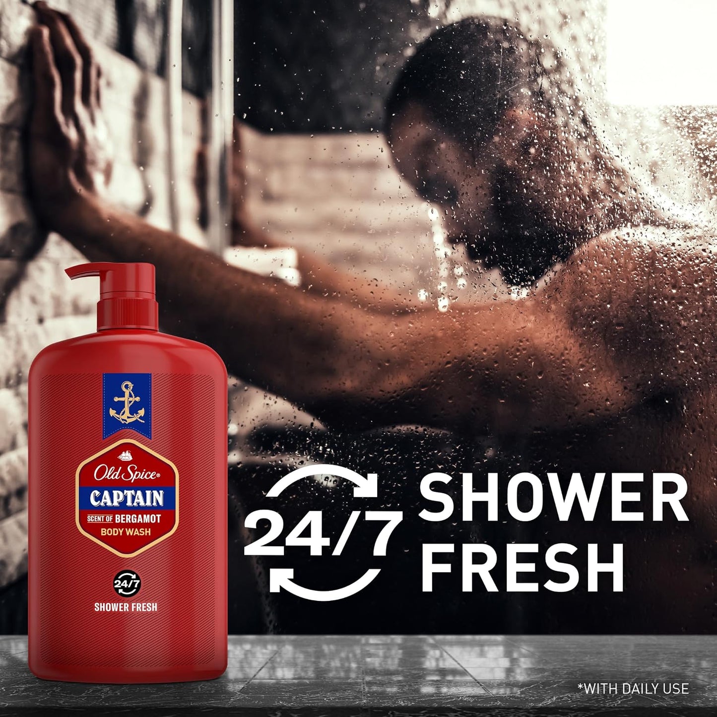Old Spice Refreshing Body Wash for Men, 3X Defense, 24/7 Shower Fresh with Long Lasting Scent, Red Collection, Captain with Bergamot Scent, 33.4 oz,(Pack of 2)