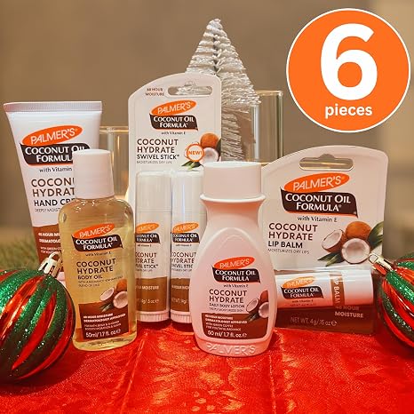 Palmer's Coconut Oil Formula Mini Stocking Stuffers (6 Piece) - Moisturizing Body Oil, Intensive Body Lotion, Swivel Stick Balm, Hand Cream, Lip Balm, Hydrating Skin Care for Dry Skin