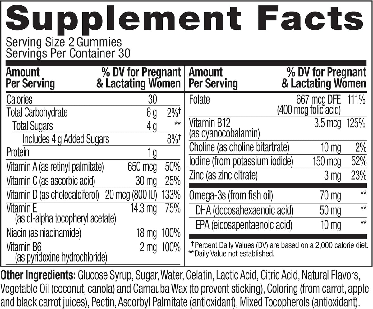 OLLY Prenatal Multivitamin Gummy, Daily Blend for Mommy & Baby - 60 Count