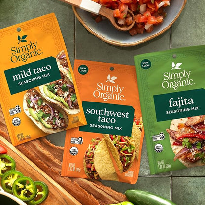Simply Organic Fajita Seasoning Mix, Gluten Free, Certified Organic, Kosher - Chicken Fajita Seasoning - Pure Flavor for Tacos, Stir-Fries, Mexican Dishes, and More | 1.13 Ounce (Pack of 3)