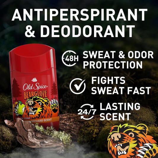 Old Spice Aluminum Free Deodorant for Men, 24/7 Odor Protection, 24/7 Freshness & Lasting Scent, Goes on Clear, Bearglove with Crisp Orchard Scent, 2.6 oz