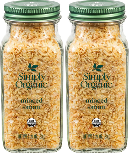 Simply Organic Certified Organic Minced White Onion, 2.21-Ounce Jar, Warm, Sweet, Salty Flavor For Stews & Soups, Kosher (Pack of 2)