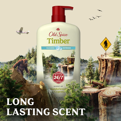 Old Spice Cleansing Body Wash for Men, 24/7 Shower Fresh with Lasting Scent, Cleanse & Refresh, Gentle on Skin, Vitamin B3, Timber with Sandalwood + Cypress Scent, 30 oz (Pack of 4)