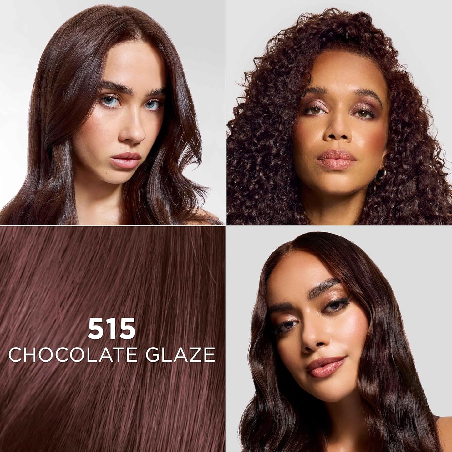 L'Oreal Paris Feria Multi-Faceted Shimmering Permanent Hair Color, High Intensity Hair Dye for 3X Highlights, 515 Chocolate Glaze, 1 Kit (Pack of 2)