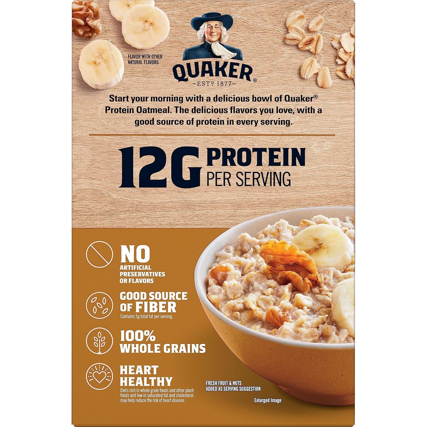 Quaker, Protein Instant Oatmeal, Banana Nut, 12.9 Oz, 6 Count (Pack of 12)