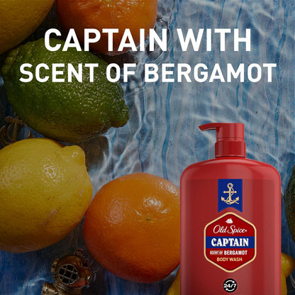 Old Spice Refreshing Body Wash for Men, 3X Defense, 24/7 Shower Fresh with Long Lasting Scent, Red Collection, Captain with Bergamot Scent, 33.4 oz,(Pack of 2)