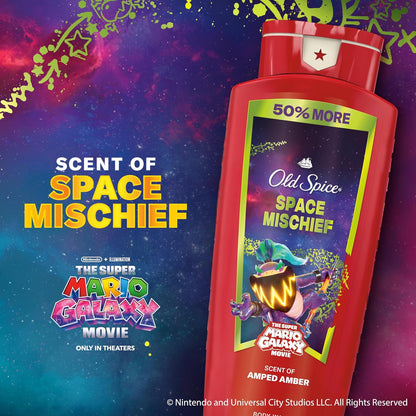 Old Spice X Super Mario, Space Mischief with Armed Amber Scent, Aluminum Free Deodorant + Body & Face Wash Bundle for Men, Smell Super with 24/7 Lasting Freshness & 24/7 Shower Clean (Pack of 2)