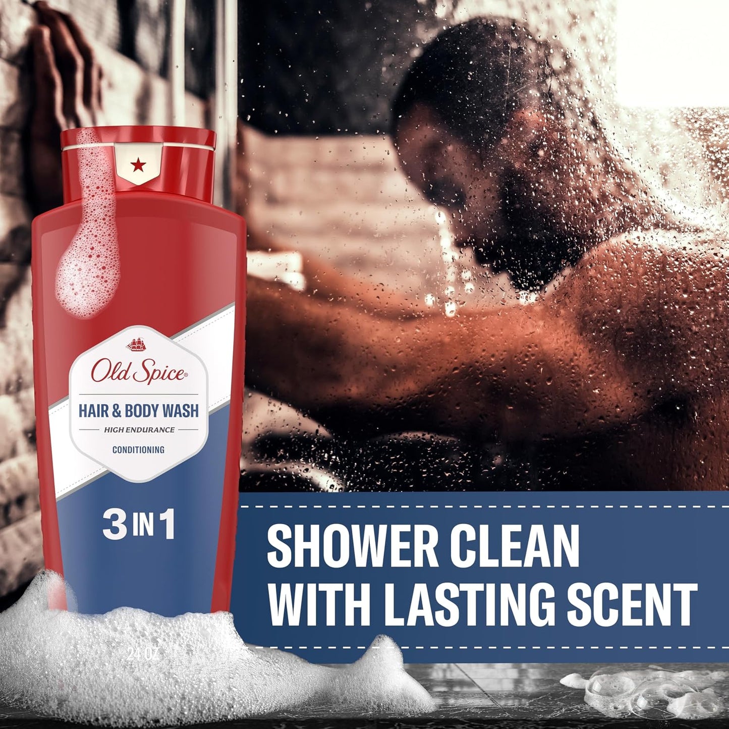 Old Spice Refreshing 2-in-1 Hair & Body Wash Conditioner for Men, High Endurance, 3X Defense, 24/7 Shower Fresh with Lasting Scent, Scented, 24 oz