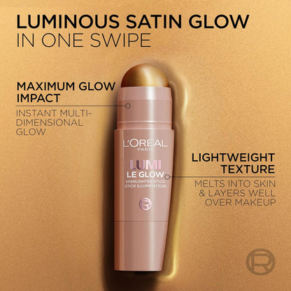 L'Oreal Paris True Match Lumi Le Glow Highlighter Stick, Luminous, Satin, Glowy Highlighter for Face and Body, 630 Crème Chic, 0.17 Oz