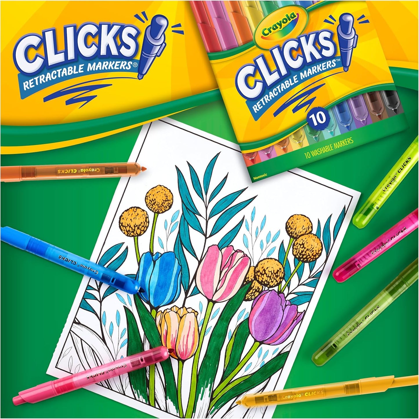 Crayola Clicks Retractable Tip Markers (10ct), Washable Cone Tip Art Marker Set, Cute Aesthetic School Supplies, Classroom Must Haves, Ages 3+