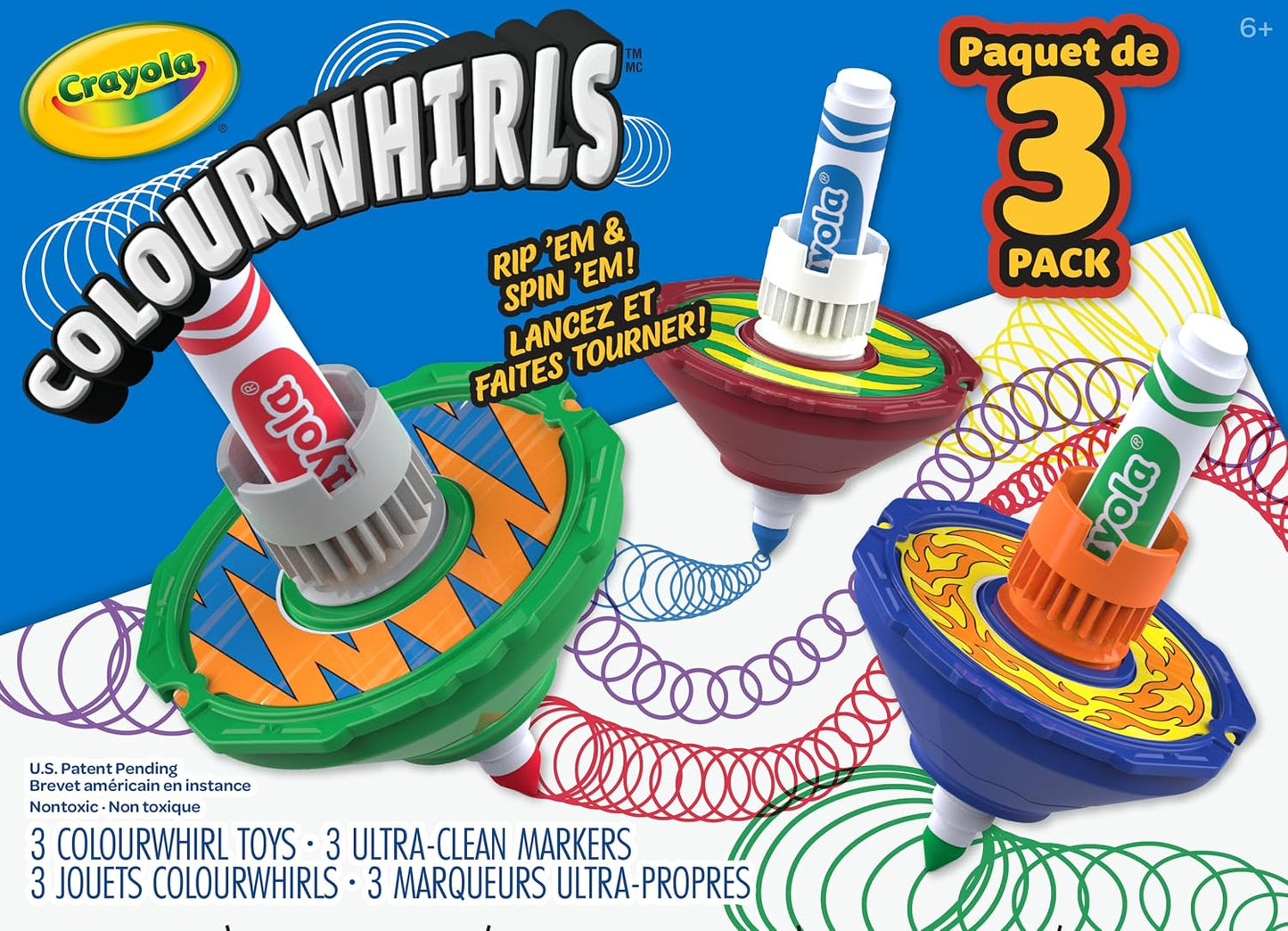 Crayola Colourwhirls (3ct), Spin Art Toy, Battling Spinning Top Toy for Kids, 1 Launcher, Arts & Crafts Kit, Gift for Boys & Girls, Ages 6, 7, 8
