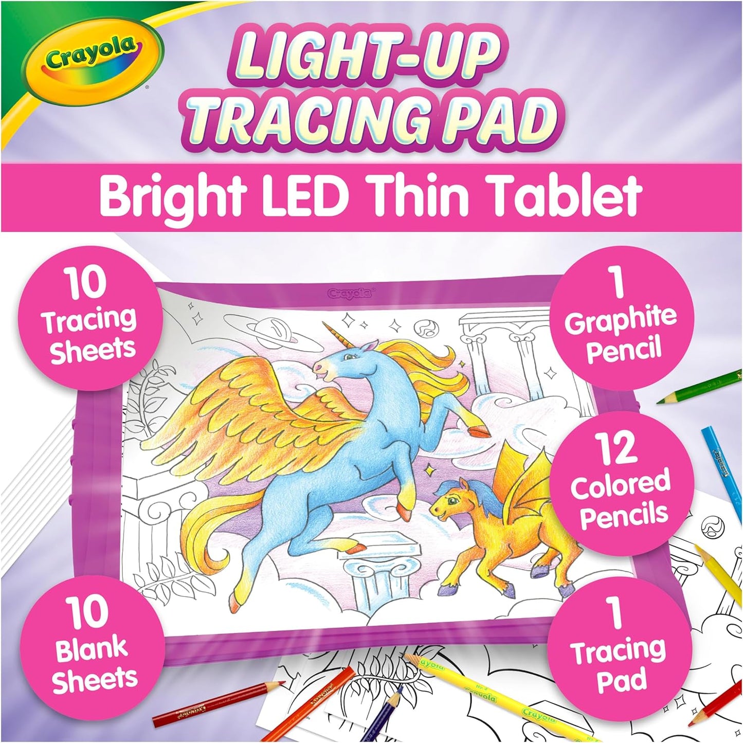 Crayola Light Up Tracing Pad Pink, Best Birthday Gifts for Girls & Boys, 6, 7, 8 Year Olds, Kids Toys, Light Box Art Kit for Kids