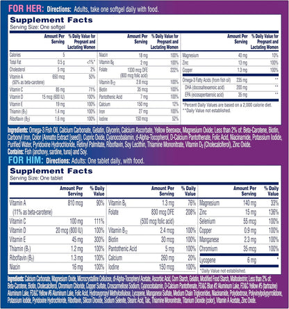 One A Day Men's & Women's Pre-Pregnancy Multivitamin Softgel including Vitamins A, Vitamin C, Vitamin D, B6, B12, Folic Acid & more, 30+30 Count, Supplement for Before, During, and Postnatal