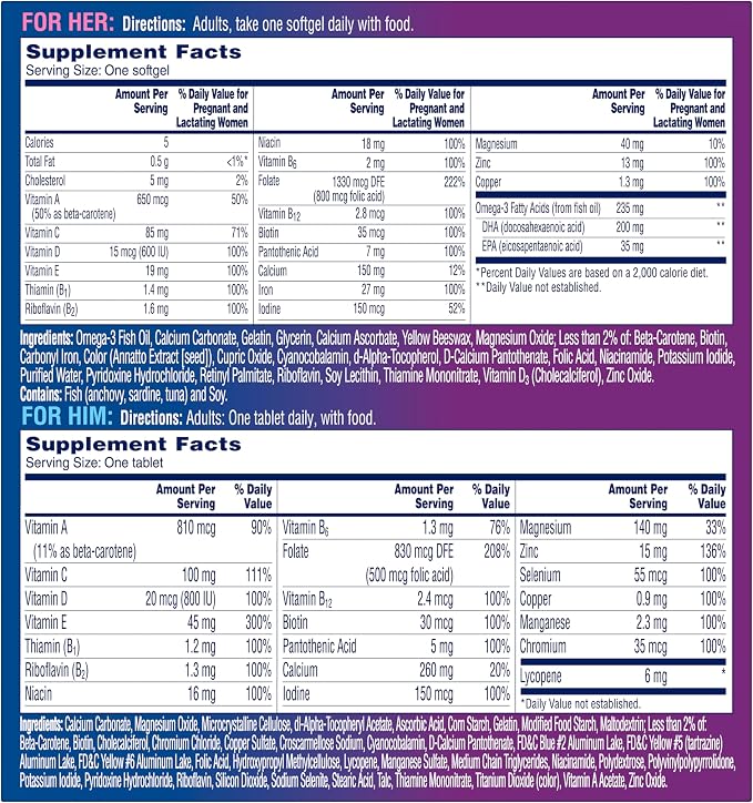 A Day Men's & Women's Pre-Pregnancy Multivitamin Softgel Including Vitamins A, Vitamin C, Vitamin D, B6, B12, Folic Acid & More, Supplement for Before, During, and Postnatal, 60 Count (Pack of 2)