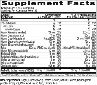 OLLY Kids Multivitamin & Probiotic Gummy, Digestive Support, Vitamins A, D, C, E, B, Zinc, Chewable Supplement, Berry Flavored, 35 Day Supply - 70 Count (Pack of 12)