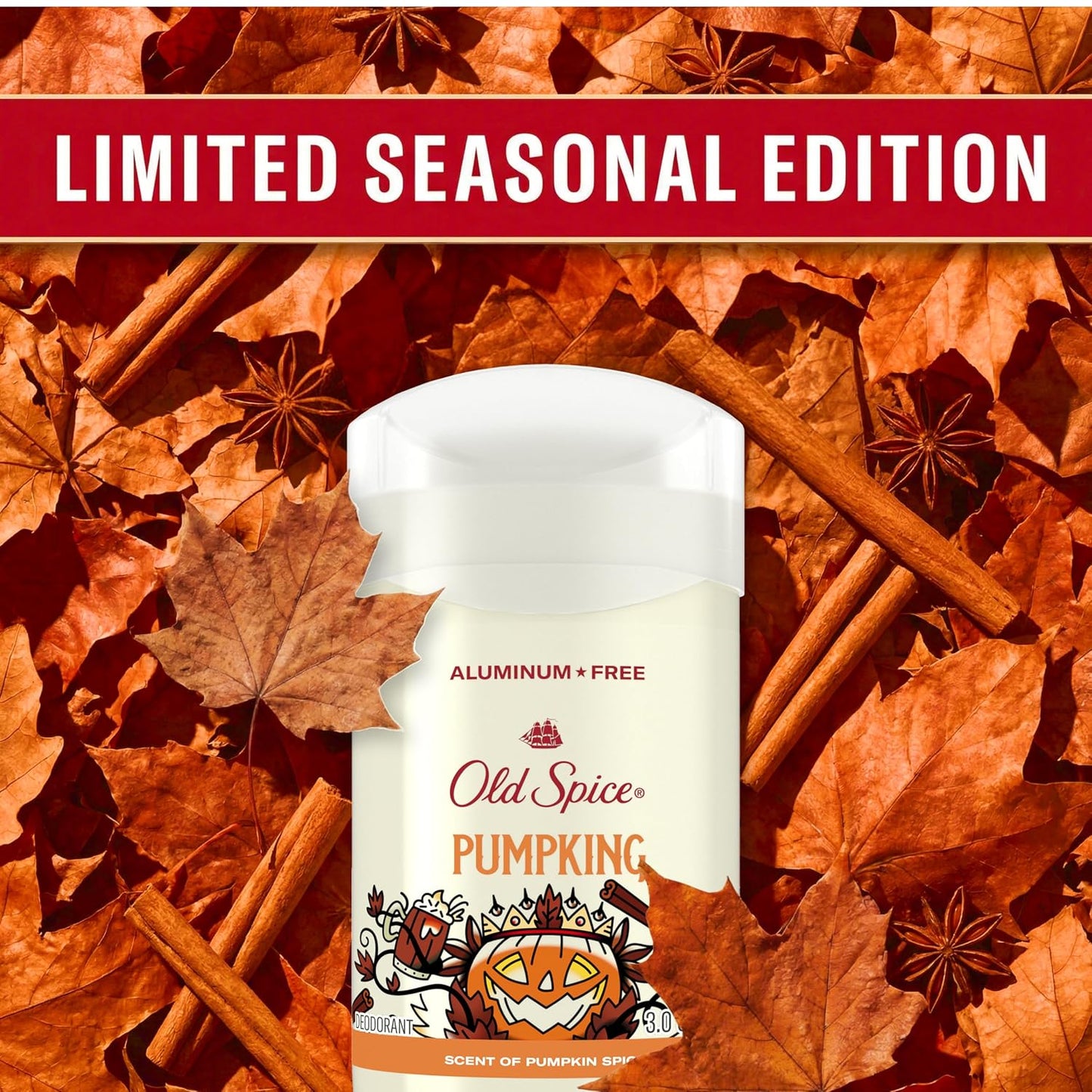 Old Spice Aluminum Free Deodorant for Men, Fallidudes Limited Edition, 24/7 Frightful Freshness and Odor Protection, PumpKing Pumpkin Spice Scent, 3.0 oz