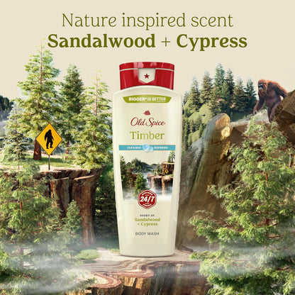 Old Spice Cleansing Body Wash for Men, 24/7 Shower Fresh with Lasting Scent, Cleanse & Refresh, Gentle on Skin, Vitamin B3, Timber with Sandalwood + Cypress Scent, 18 oz (Pack of 4)