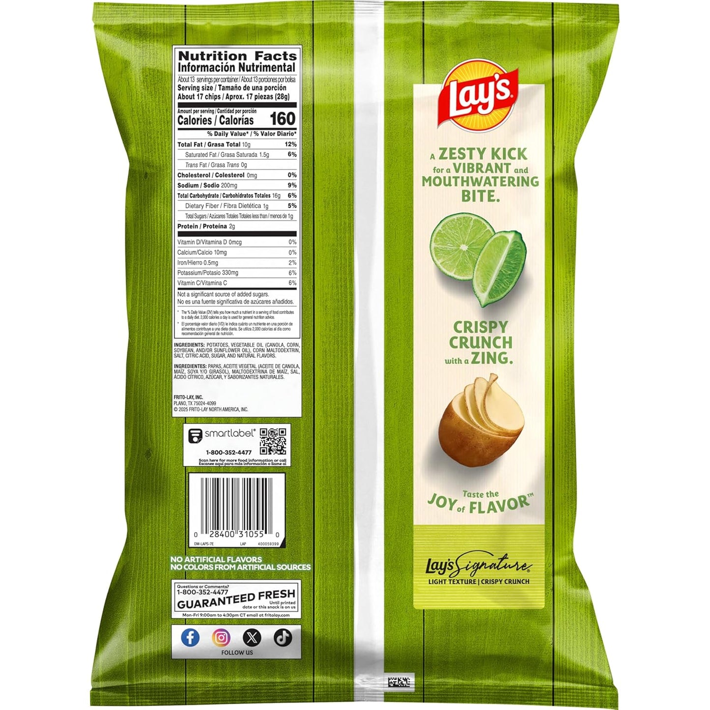 Lay's Potato Chips Limon, 12.5 Oz