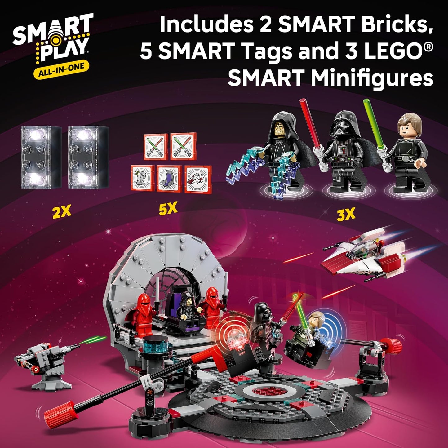 LEGO Star Wars SMART Play: Throne Room Duel & A-Wing Interactive Building Toy - All-in-One Set - Reacts to How You Move and Play with a SMART Brick - Gift for Boys, Girls and Kids Ages 9+ - 75427