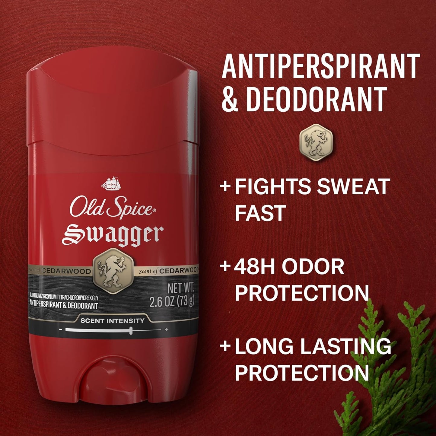 Old Spice Red Collection Invisible Solid Antiperspirant and Deodorant for Men, Swagger Scent, 48-Hour Odor Protection, Clear Application, Long-Lasting Freshness, 2.6oz