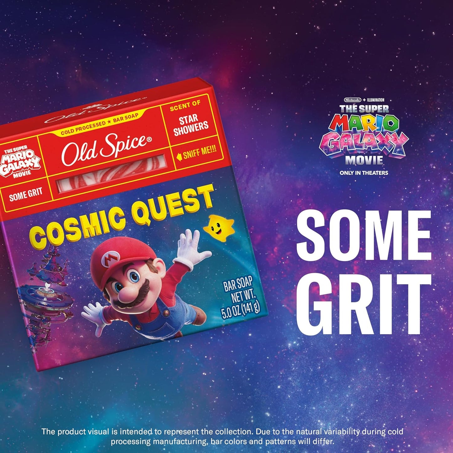 Old Spice Bar Soap for Men, x The Super Mario Galaxy Movie, Cold Pressed with Grit, Made with Natural Oils & Plant Based Cleanser, Star Showers with Juicy Pear & Cedarwood Scent, 5.0 oz