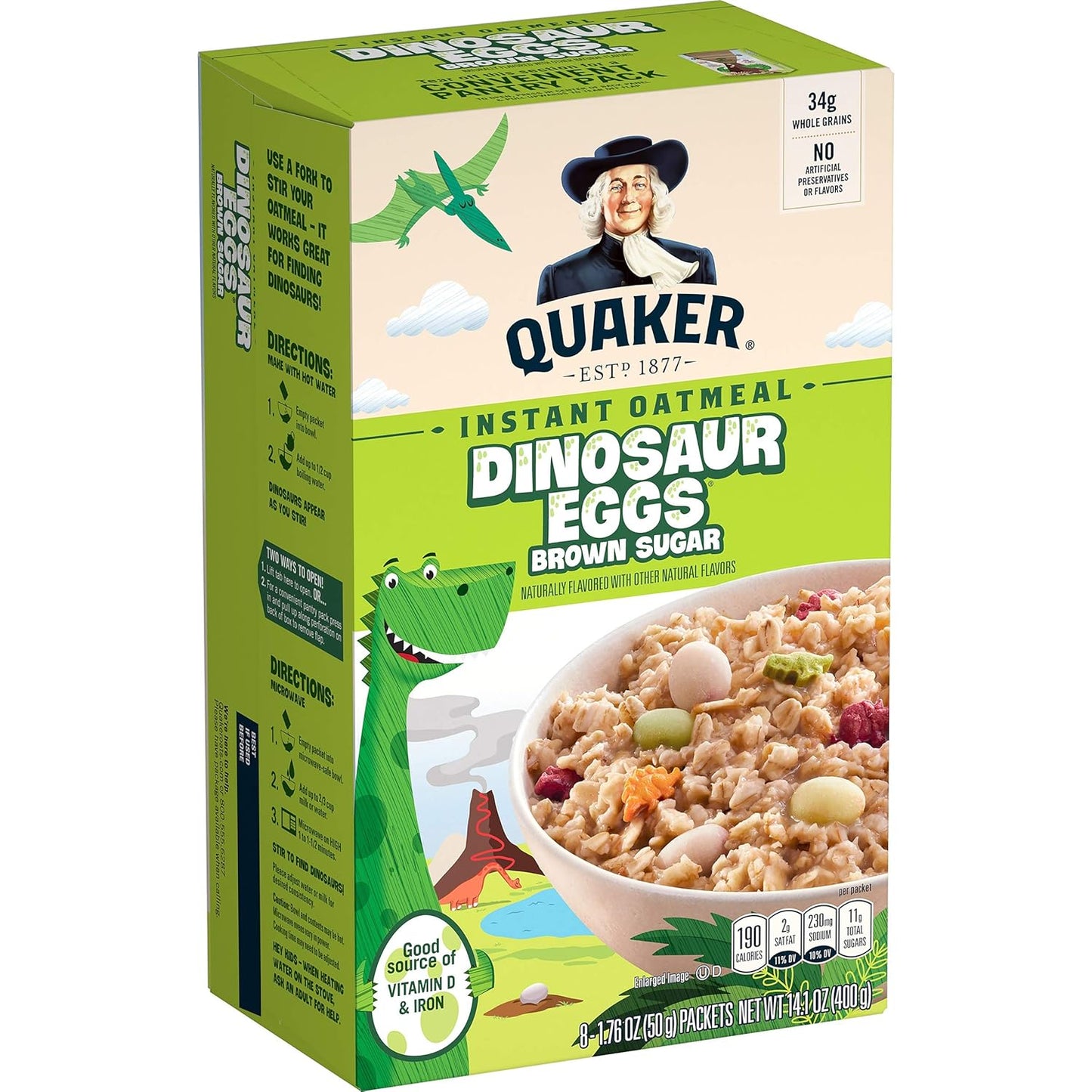 Quaker, Instant Oatmeal, Dinosaur Eggs Brown Sugar,1.76 (Pack of 8), 14.1 Oz