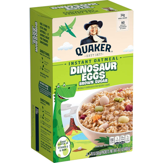 Quaker, Instant Oatmeal, Dinosaur Eggs Brown Sugar,1.76 (Pack of 8), 14.1 Oz