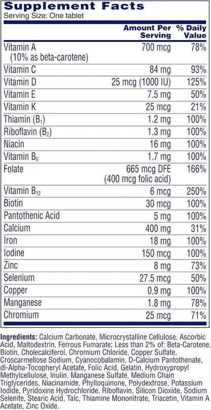 One A Day Women?s Multivitamin, Supplement with Vitamin A, C, D and E Plus Zinc for Immune Health Support, B12, Biotin, Calcium & More, Tablet, 100 Count