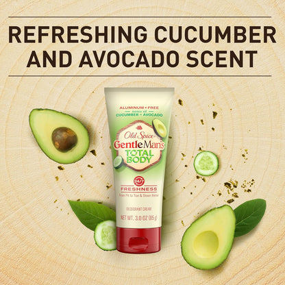 Old Spice Whole Body Deodorant Cream for Men, Aluminum Free, Cucumber + Avocado Scent, 24/7 Odor Protection, 24/7 Lasting Freshness, Dermatologist Tested, Gentle on Skin, Safe to Use All Over, 3.0 oz