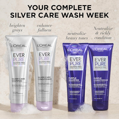 L'Oreal Paris EverPure Silver Care Sulfate Free Conditioner, Brightening and Nourishing Hair Care for Gray and Silver Hair, Vegan Formula with Peptides, 8.5 Fl Oz