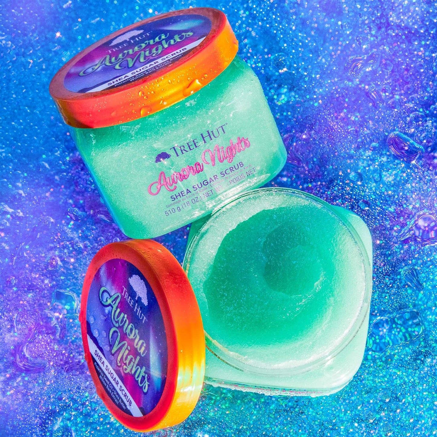 Tree Hut Aurora Nights Shea Sugar Scrub, Exfoliating, Hydrating & Moisturizing Body Scrub with Shea Butter & Nourishing Essential Oils, Smooth & Soften Skin, 18 oz