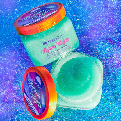 Tree Hut Aurora Nights Shea Sugar Scrub, Exfoliating, Hydrating & Moisturizing Body Scrub with Shea Butter & Nourishing Essential Oils, Smooth & Soften Skin, 18 oz