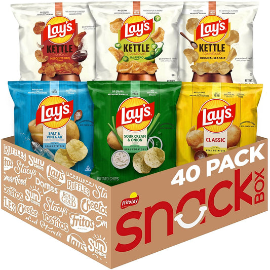 Lay's Potato Chips, Regular & Kettle Cooked Variety Pack, Single Serve Bags, (40 Pack) (Packaging and Formula May Vary)