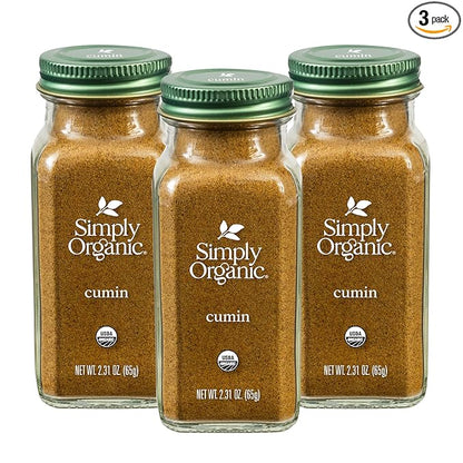 Simply Organic Ground Cumin Seed, 2.31 Ounce Jar, Rich, Warm, Complex Earthy Spice Flavor, Kosher (Pack of 3)