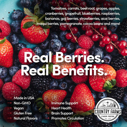 Country Farms Super Reds, Energizing Polyphenol Superfood, Over 40 Super Fruits and Berries, Powerful Antioxidants and Polyphenols, Supports Energy, Supports Circulation, 20 Servings, Mixed Berry