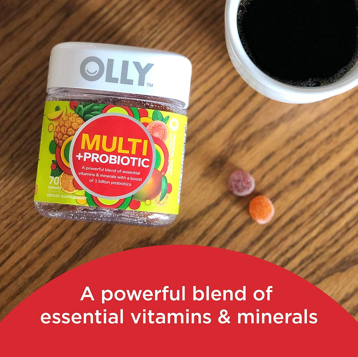 OLLY Multi + Probiotic Adult Multivitamin Gummy, 1 Billion CFUs, Digestive and Immune Support Chewable Supplement, Tropical Twist, 35 Day Supply - 70 Count (Pack of 2)