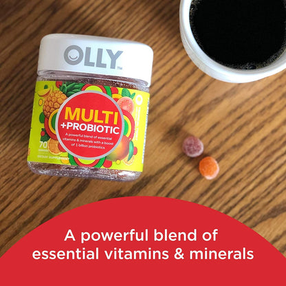 OLLY Multi + Probiotic Adult Multivitamin Gummy, 1 Billion CFUs, Digestive and Immune Support Chewable Supplement, Tropical Twist, 35 Day Supply - 70 Count (Pack of 2)