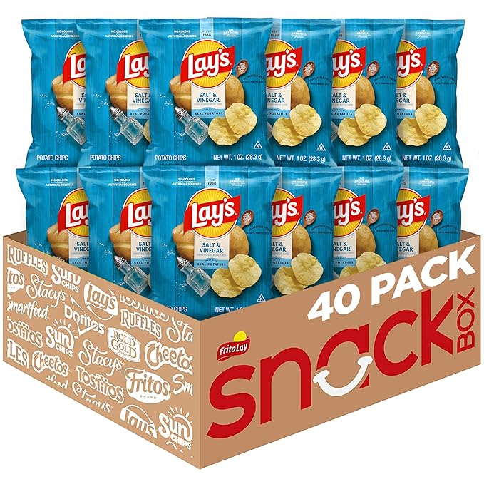 Lay's Salt & Vinegar Flavored Potato Chips, 1 oz Bags, (40 Count) (Packaging May Vary)