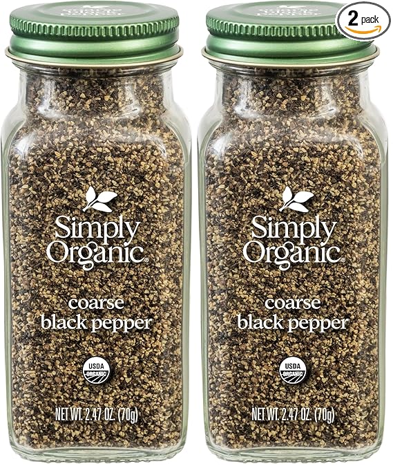 Simply Organic Black Pepper, Coarse Grind, Certified Organic, Vegan | 2.47 oz | Piper nigrum L. (Pack of 2)